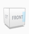 A cube design with each side labelled for its position. In this case, the cube is positioned on a slight spin towards the left from the front face.