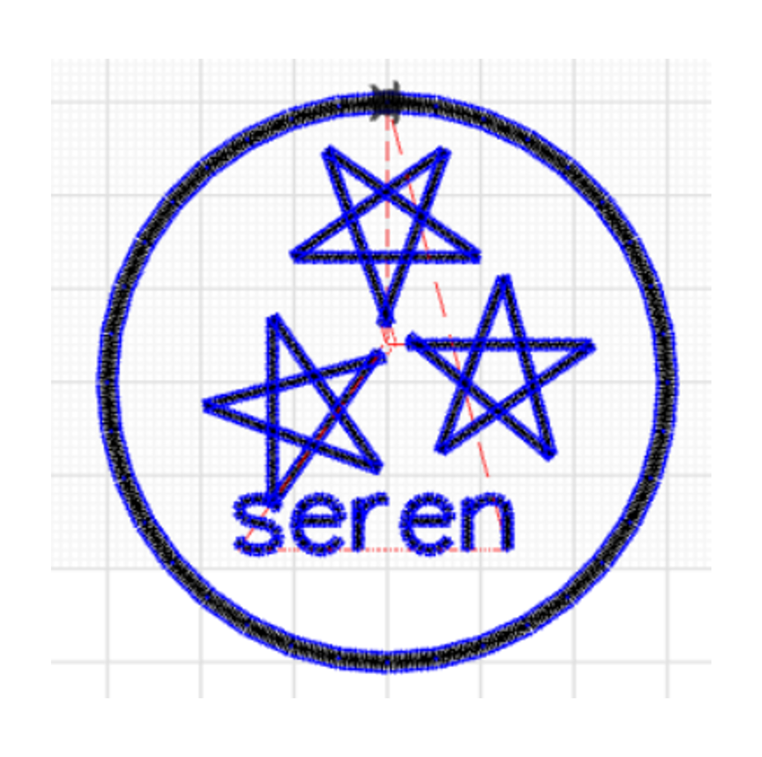 Clwt crwn sy'n cynnwys tair seren a'r gair 'seren'.