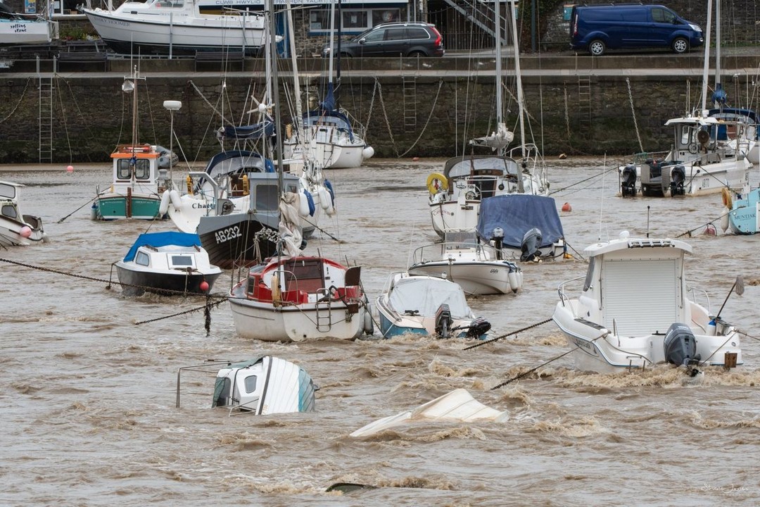 Damaged boats in Aberaeron Harbour