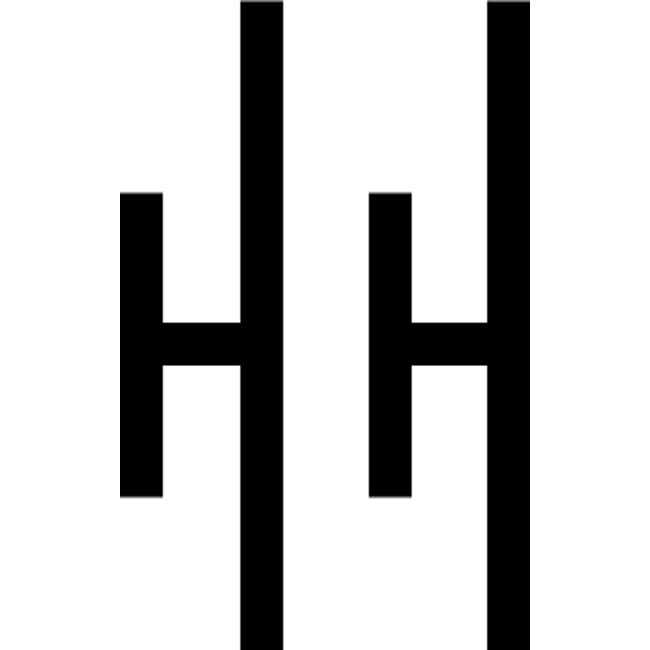 A symbol which looks like two H's where the same side of each 'H' is longer in both directions