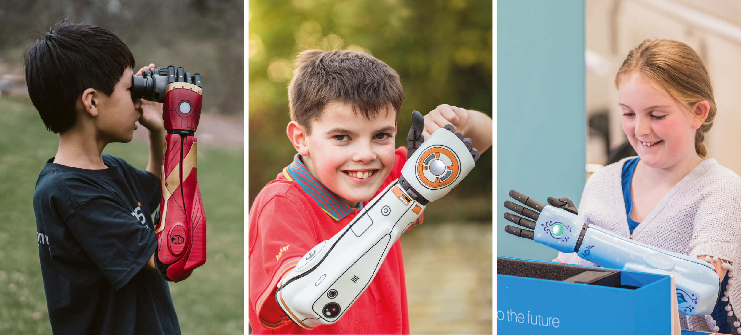 Dyluniadau amrywiol Disney o aelodau coesau proffwydol wedi'u darparu gan Open Bionics