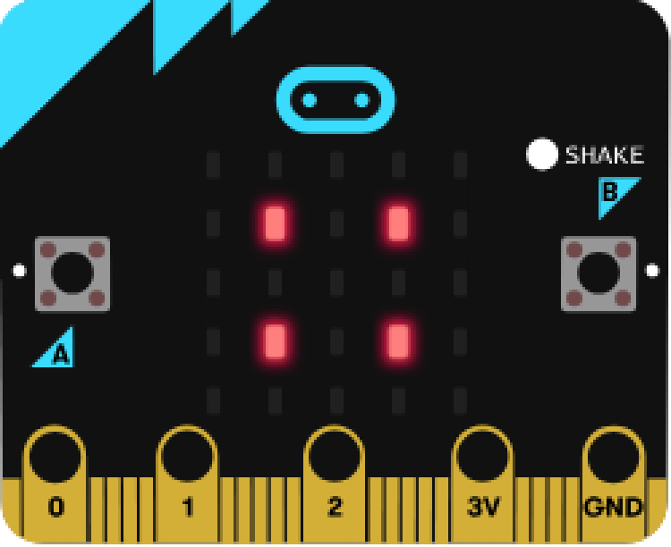 The screen has four LEDs lit in a square.