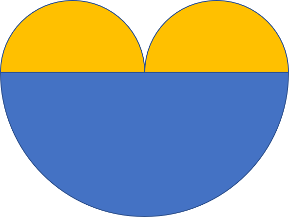 A large semi-circle and two identical smaller ones. These smaller ones have a straight edge half the length of the one on the larger semi-circle.