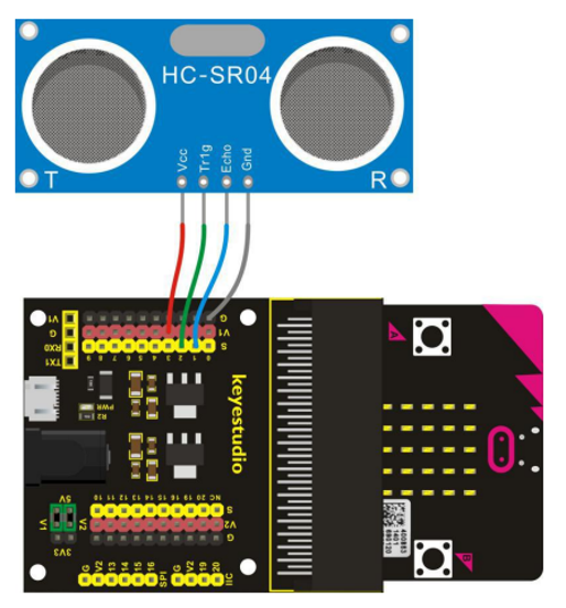 A wiring diagram showing where the wires connect between the component and the breakout board.