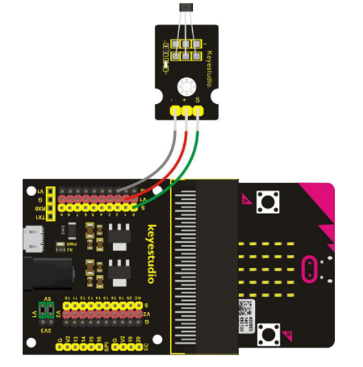 A wiring diagram showing where the wires connect between the component and the breakout board.
