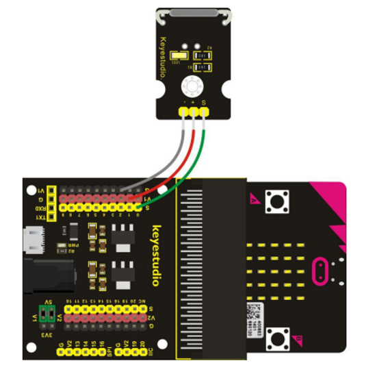 A wiring diagram showing where the wires connect between the component and the breakout board.