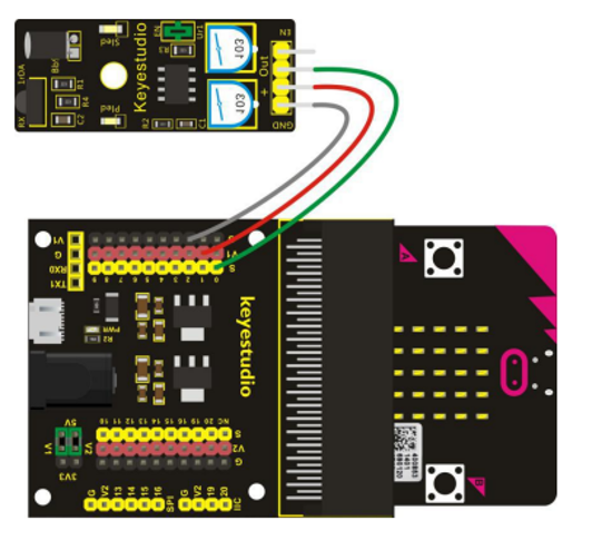 A wiring diagram showing where the wires connect between the component and the breakout board.
