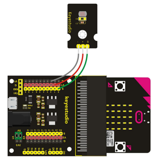 A wiring diagram showing where the wires connect between the component and the breakout board.