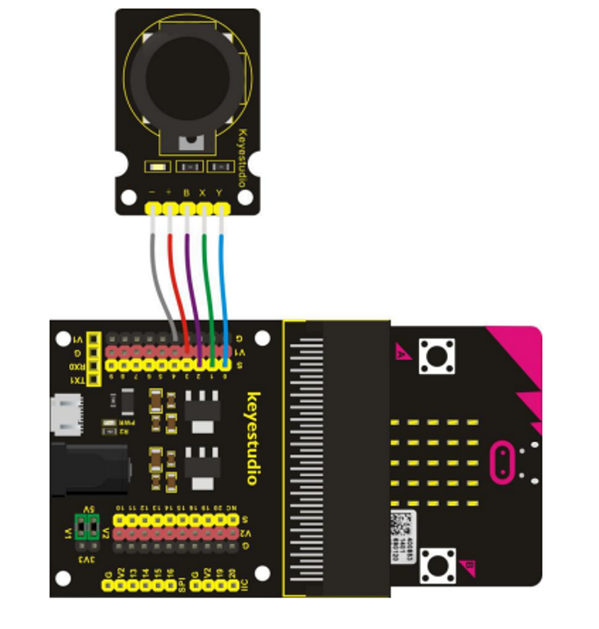 A wiring diagram showing where the wires connect between the component and the breakout board.