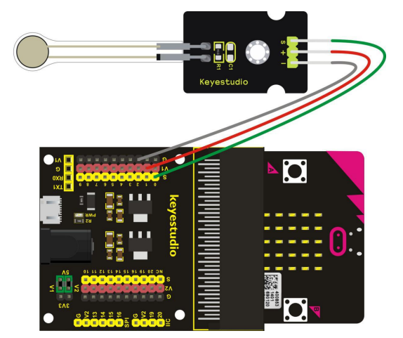 A wiring diagram showing where the wires connect between the component and the breakout board.