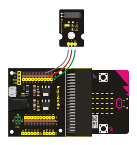 A wiring diagram showing where the wires connect between the component and the breakout board.