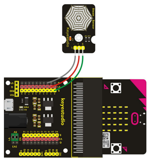 A wiring diagram showing where the wires connect between the component and the breakout board.