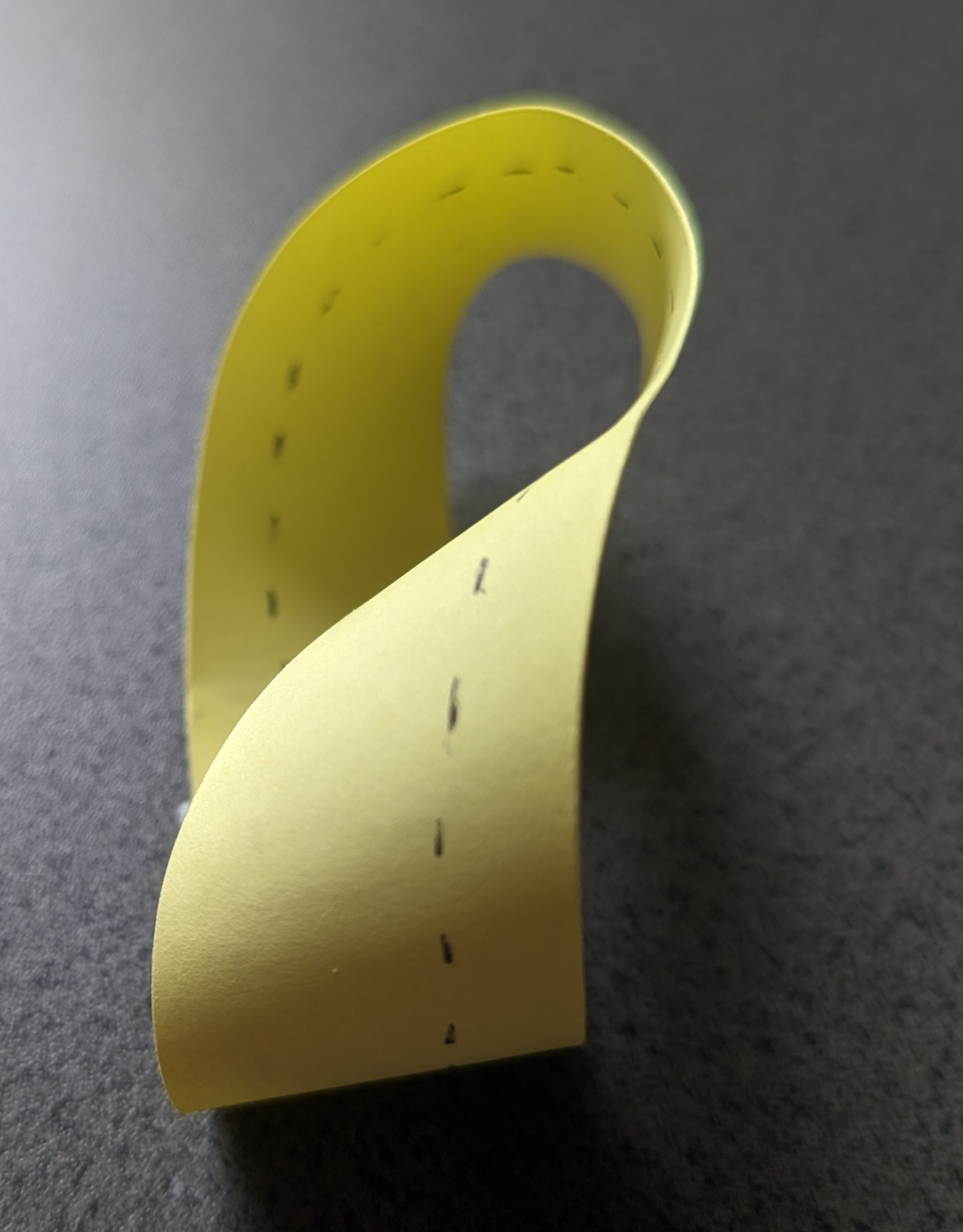 A möbius Strip with a line drawn around one third of the way from the edge.