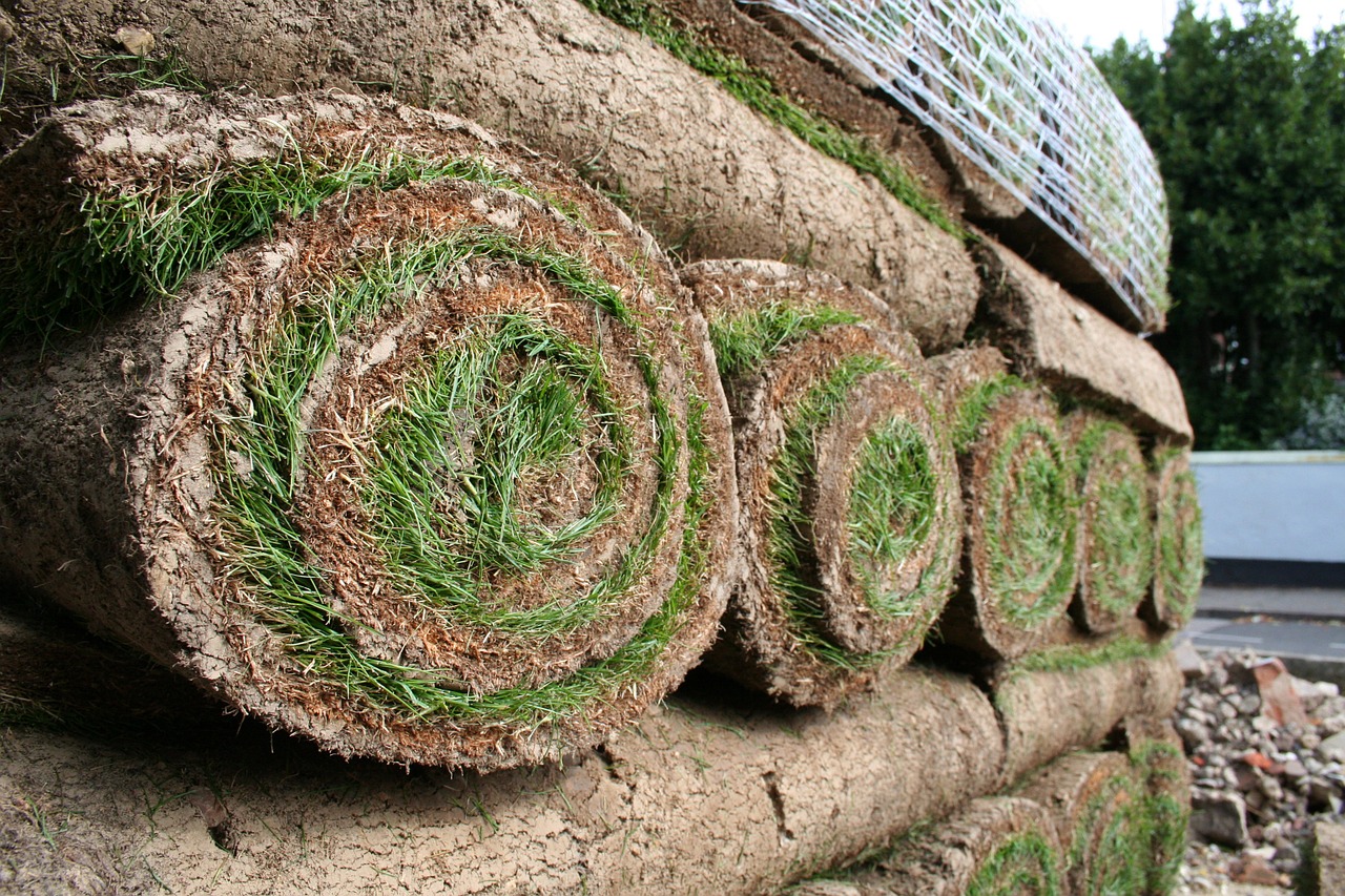 A stack of rolled up turf