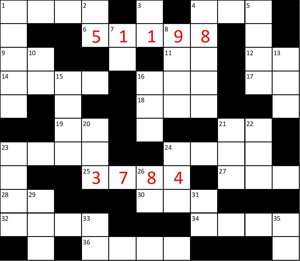 6 across is 51198 and 25 across is 3784