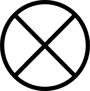 Y symbol am fwlb golau generig: cylch gyda chroes y tu mewn iddo