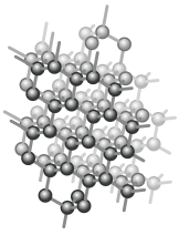 carbon connected together, each atom to 4 others in a 3d honeycomb-like structure