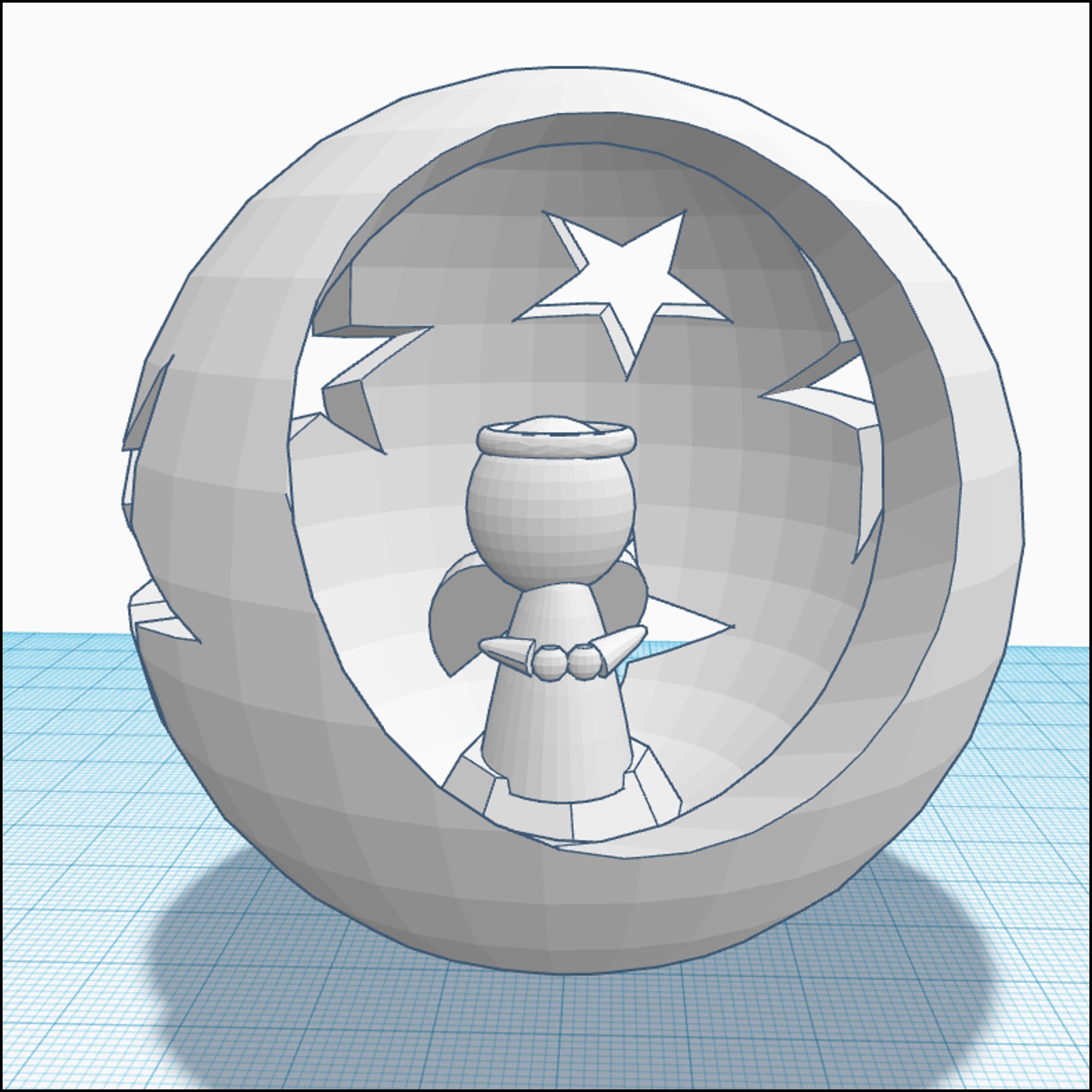 Addurn gwag gyda sêr a ffigwr o angel y tu mewn