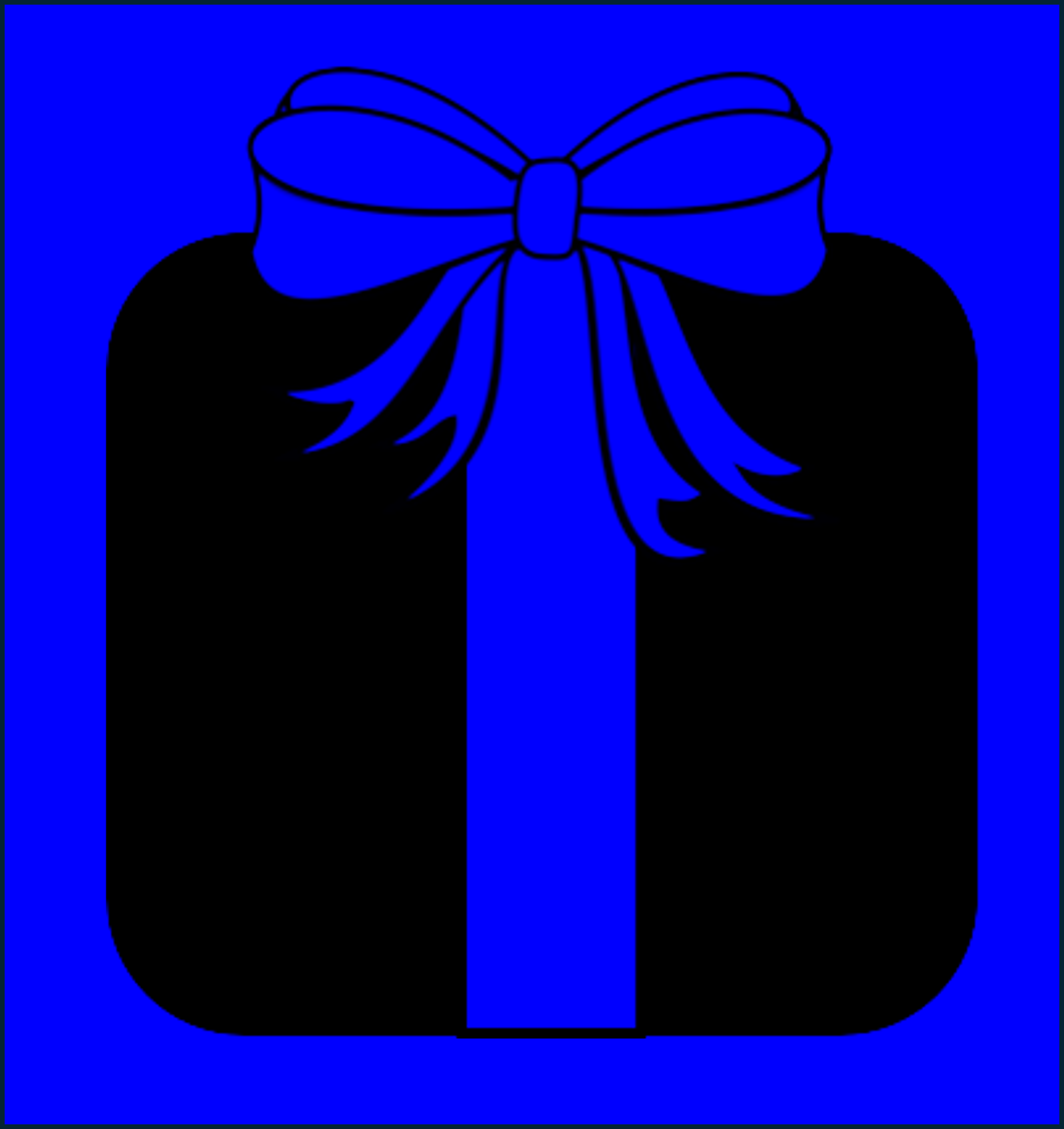 O dan y golau glas mae'n ymddangos bod yr anrheg wedi'i lapio mewn papur du gyda smotiau du wedi'i chlymu â rhuban glas