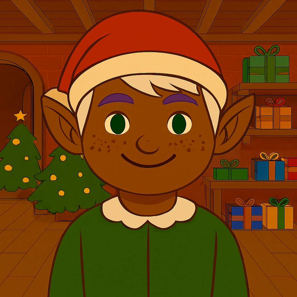 Corrach â brychni, croen brown, llygaid gwyrdd, gwallt gwyn, ac aeliau porffor