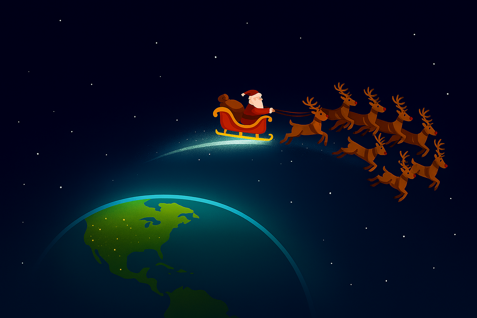 Sled Siôn Corn yn teithio o amgylch y Ddaear