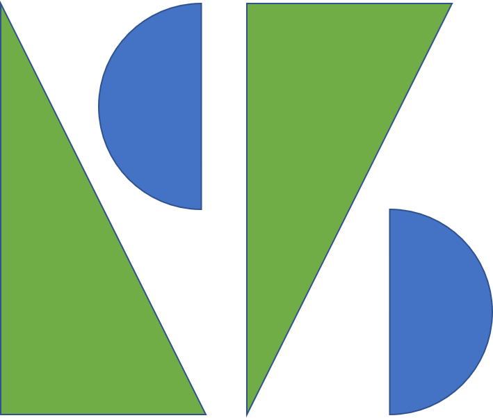 Two identical right-angled triangles and two identical semi-circles. The straight edges of the semi-circles are the same length as the shortest side of the triangles