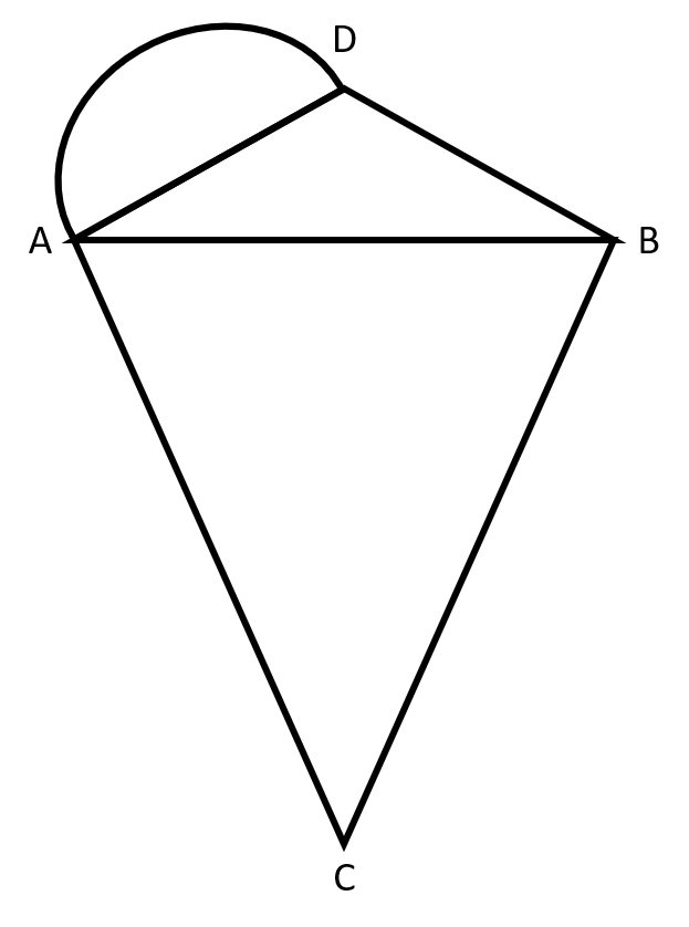 The addition of a semi-circular arc joining points A and D