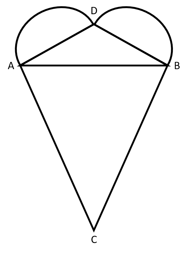 The addition of a second semi-circular arc joining points B and D